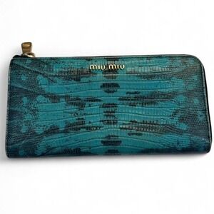 Vintage Authentic Miu Miu Teal Crocodile-Embossed